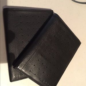 His and Hers Black leather passport & card holder